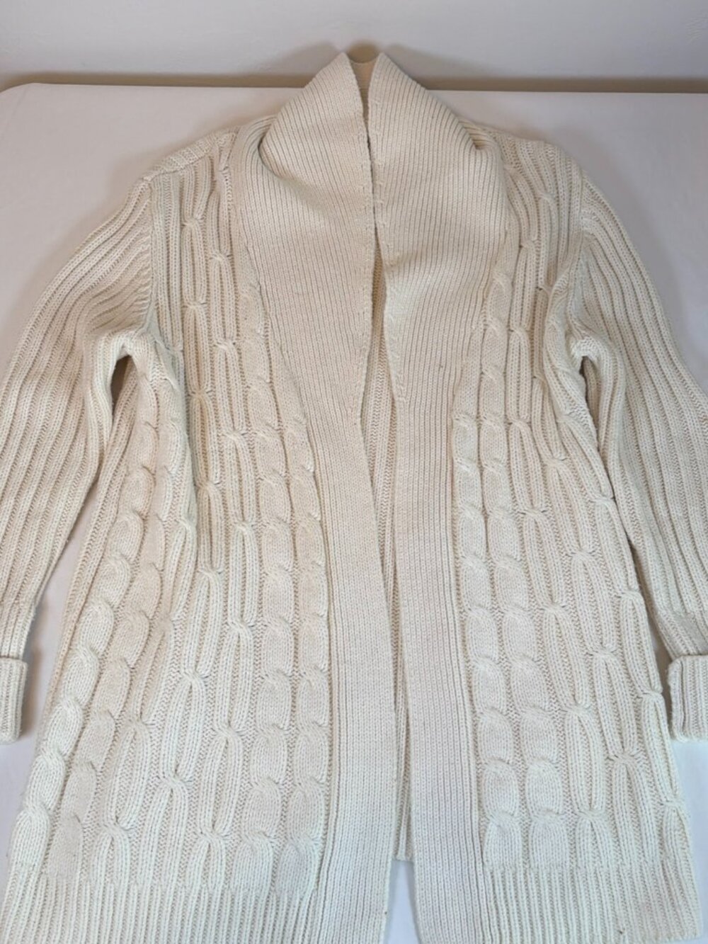 Talbots Classic Cream Cable Knit Open-Front Cardigan Sweater Women's L Cream